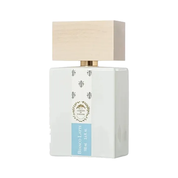 Frasco rectangular blanco opaco con una tapa maciza de madera clara, etiqueta celeste en la base y un escudo dorado, en tres cuartos sobre fondo blanco.