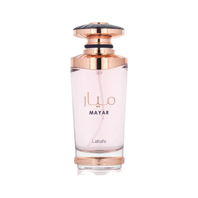 Frasco cilíndrico de vidrio rosa translúcido con base y cuello en oro rosa y tapón facetado gris, sobre fondo blanco.