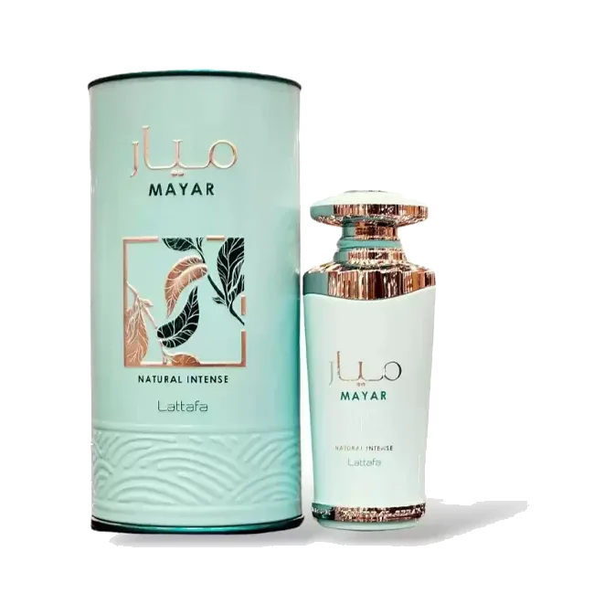 Frasco cilíndrico verde menta con cuello y base en oro rosa, junto a su estuche cilíndrico a juego con hojas estampadas, sobre fondo blanco.