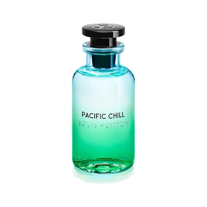 Frasco cilíndrico de hombros rectos con degradado de azul a verde, nombre grabado y tapa negra de disco, sobre fondo blanco.