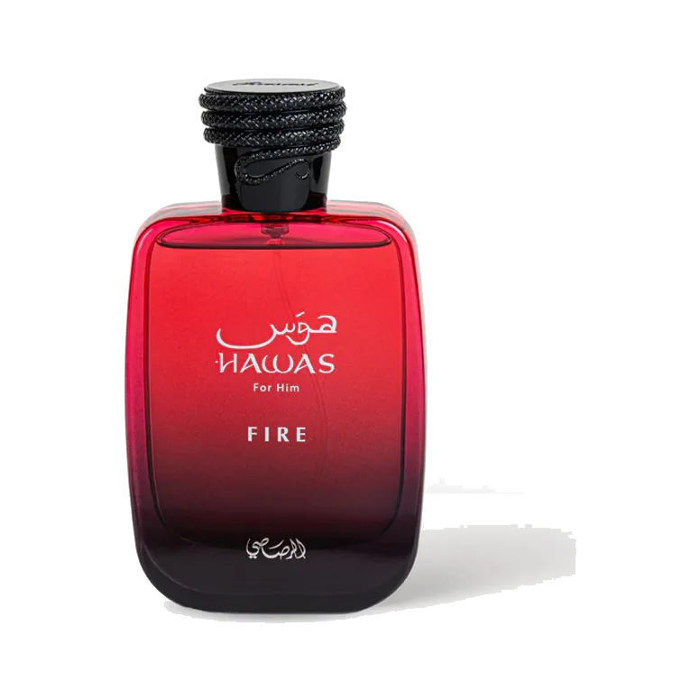Frasco rectangular de esquinas redondeadas con degradado de rojo intenso a negro y tapón negro trenzado, sobre fondo blanco.