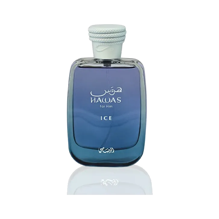 Frasco rectangular de esquinas redondeadas con degradado de azul petróleo a azul claro y tapón blanco trenzado, sobre fondo blanco.