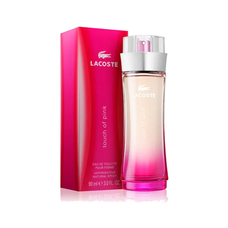 El frasco junto a su estuche fucsia con letras blancas, ambos sobre fondo blanco.